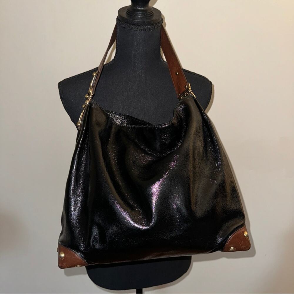 Michael Kors Joplin Patent Leather Hobo Large Shoulder Bag Black